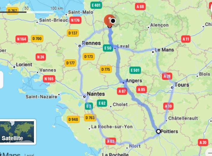 Route from Poitiers to Levare
